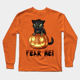 FEAR ME | Halloween black kitten and pumpkin cartoon Long Sleeve T-Shirt